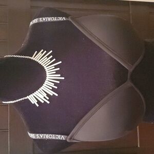 Victoria's Secret Bikini Top Black with Logo Straps Size 36D